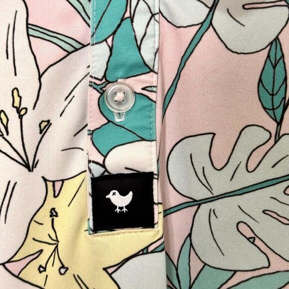 Bad Birdie Polo Shirt Mens XL Pastel Floral Golf Performance Stretch Made Korea - Picture 6 of 8